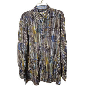 Brandolini Shirt Mens XXL Button Down Blue Multicolor Shirt Casual Long Sleeve